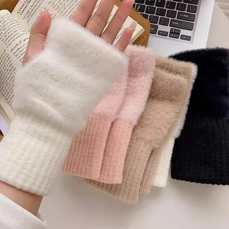 Soft Winter Half Finger Women  Gloves