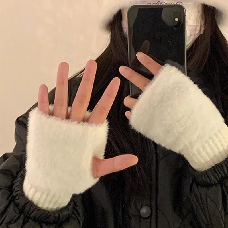 Soft Winter Half Finger Women  Gloves